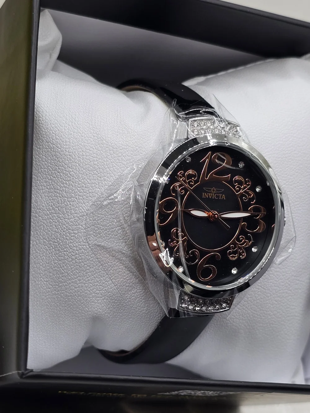 Invicta Celestial Women’s Quartz 33mm Silver Case White Dial Black Band